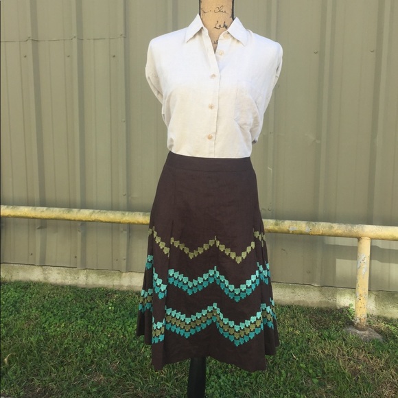 Ann Taylor LOFT Embroidered Linen Skirt - Picture 2 of 7